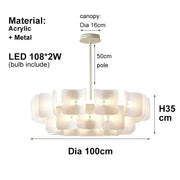 Led Large Chandelier Bedroom Minimalist White Acrylic Lamp Dining Living Room Hotel Lobby Hanging Lamp Fixture