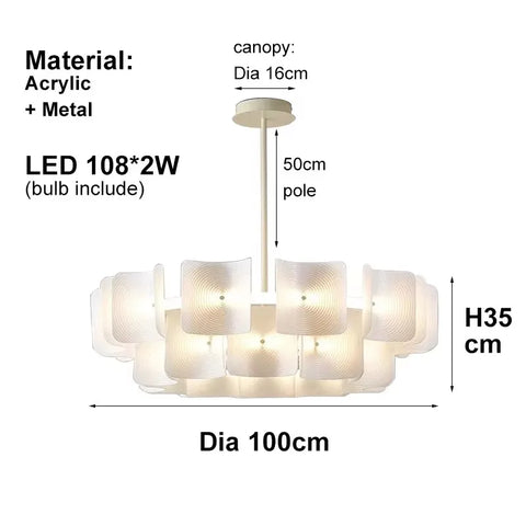 Led Large Chandelier Bedroom Minimalist White Acrylic Lamp Dining Living Room Hotel Lobby Hanging Lamp Fixture