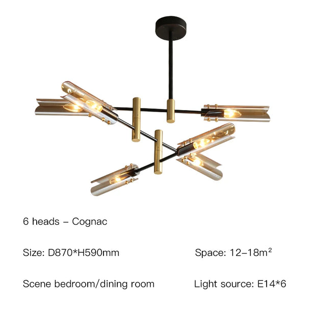 Postmodern LED glass chandelier simple atmosphere home light luxury sputnik lamp restaurant bedroom iron chandelier
