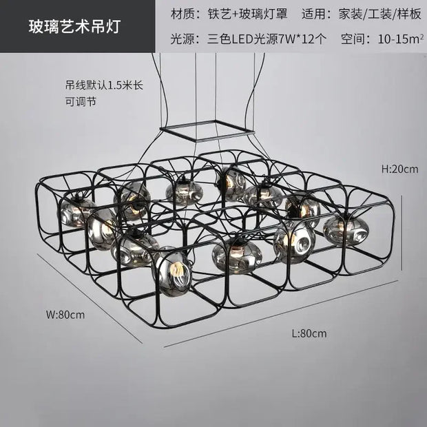 Industrial Vintage Chandelier Creative Geometric Metal Chandelier Bar Restaurant Living Room Decor LED Rectangle Hanging Lamp