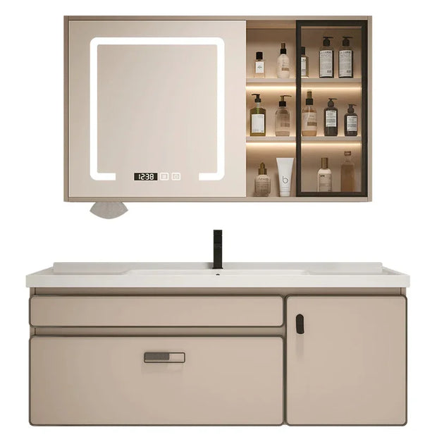 Aesthetic Luxury Solid Wood Bathroom Cabinets Ceramic Integrated Washbasin Bathroom Vanity Ergonomic Vestidores Home Furniture