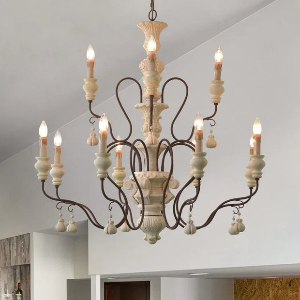 Classic France USA Solid Wood Chandeliers Lighting Living Dining Room Decor Wood  Suspension Luminaire Hanging Light Fixtures