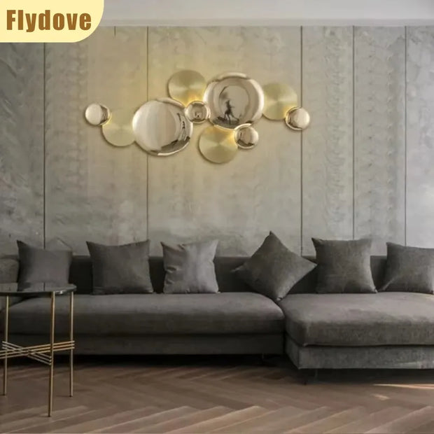 Light Luxury Living Room LED Decorative Lighting Bedside Lamp Background Wall Metal Circular Combination Hanging Wall Lamp