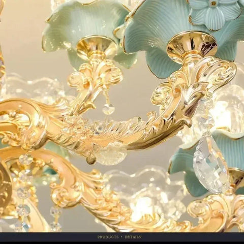 Chandelier Luxury Crystal Blue Ceramic For Living Room Ceiling Lamp Villa Bedroom Dining Room Indoor Home Decor Lighting Fixture