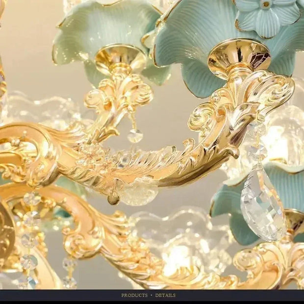 Chandelier Luxury Crystal Blue Ceramic For Living Room Ceiling Lamp Villa Bedroom Dining Room Indoor Home Decor Lighting Fixture
