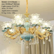 Chandelier Luxury Crystal Blue Ceramic For Living Room Ceiling Lamp Villa Bedroom Dining Room Indoor Home Decor Lighting Fixture