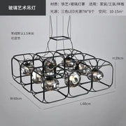 Industrial Vintage Chandelier Creative Geometric Metal Chandelier Bar Restaurant Living Room Decor LED Rectangle Hanging Lamp