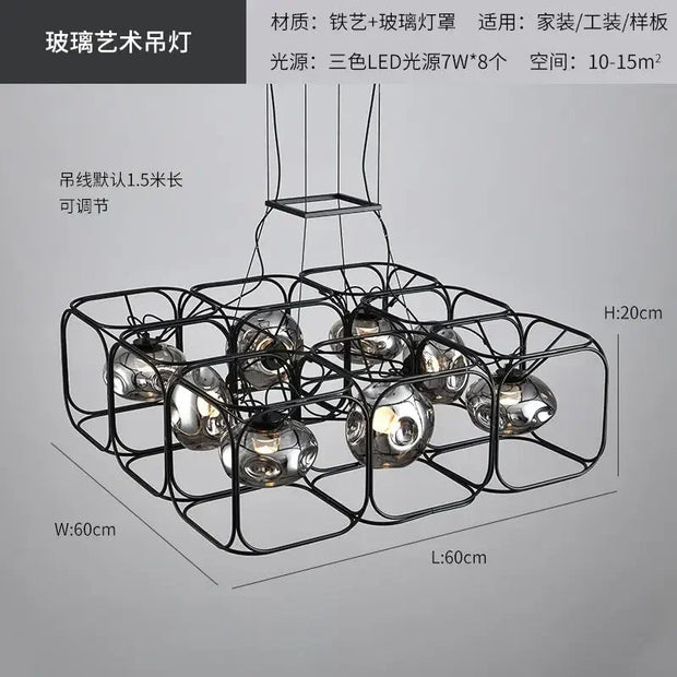 Industrial Vintage Chandelier Creative Geometric Metal Chandelier Bar Restaurant Living Room Decor LED Rectangle Hanging Lamp