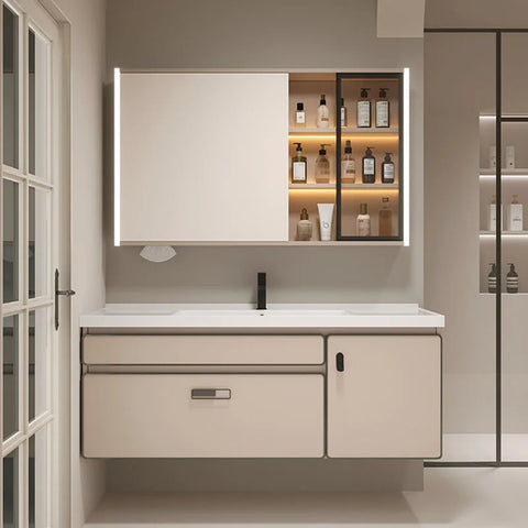 Aesthetic Luxury Solid Wood Bathroom Cabinets Ceramic Integrated Washbasin Bathroom Vanity Ergonomic Vestidores Home Furniture