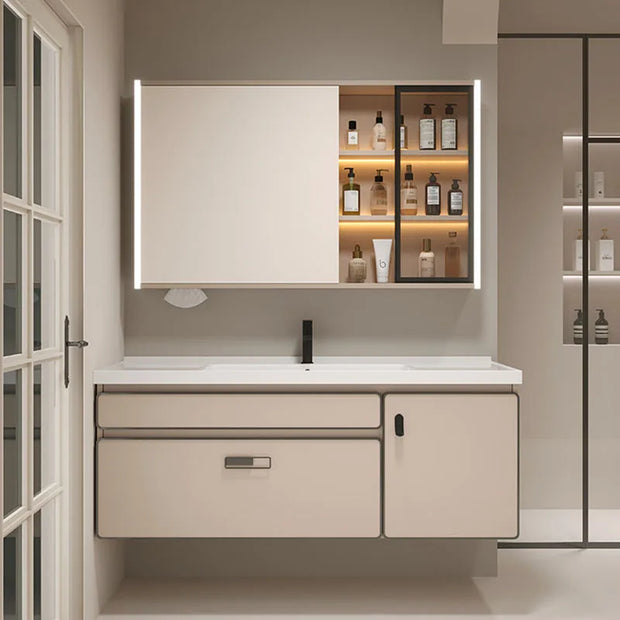 Aesthetic Luxury Solid Wood Bathroom Cabinets Ceramic Integrated Washbasin Bathroom Vanity Ergonomic Vestidores Home Furniture