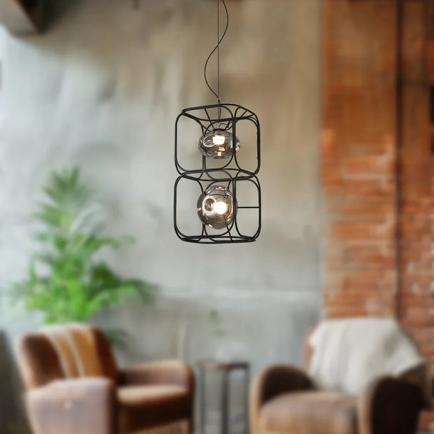 Industrial Vintage Chandelier Creative Geometric Metal Chandelier Bar Restaurant Living Room Decor LED Rectangle Hanging Lamp