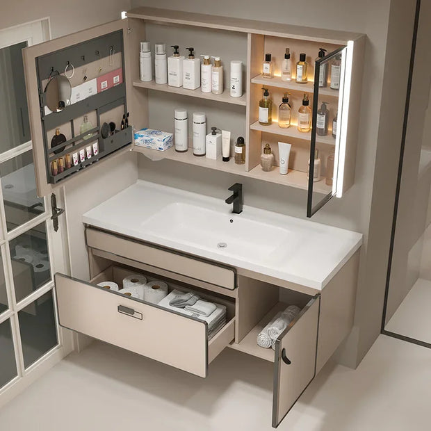 Aesthetic Luxury Solid Wood Bathroom Cabinets Ceramic Integrated Washbasin Bathroom Vanity Ergonomic Vestidores Home Furniture