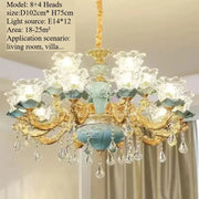 Chandelier Luxury Crystal Blue Ceramic For Living Room Ceiling Lamp Villa Bedroom Dining Room Indoor Home Decor Lighting Fixture