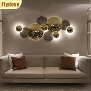 Light Luxury Living Room LED Decorative Lighting Bedside Lamp Background Wall Metal Circular Combination Hanging Wall Lamp
