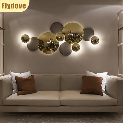 Light Luxury Living Room LED Decorative Lighting Bedside Lamp Background Wall Metal Circular Combination Hanging Wall Lamp