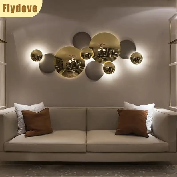 Light Luxury Living Room LED Decorative Lighting Bedside Lamp Background Wall Metal Circular Combination Hanging Wall Lamp