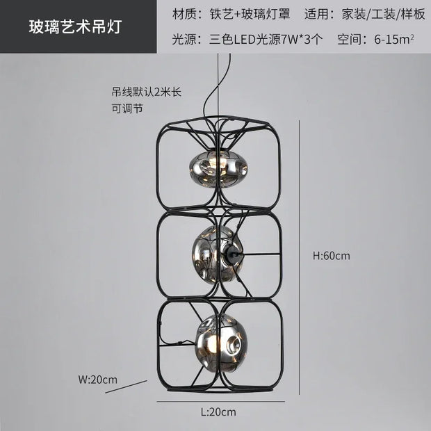 Industrial Vintage Chandelier Creative Geometric Metal Chandelier Bar Restaurant Living Room Decor LED Rectangle Hanging Lamp