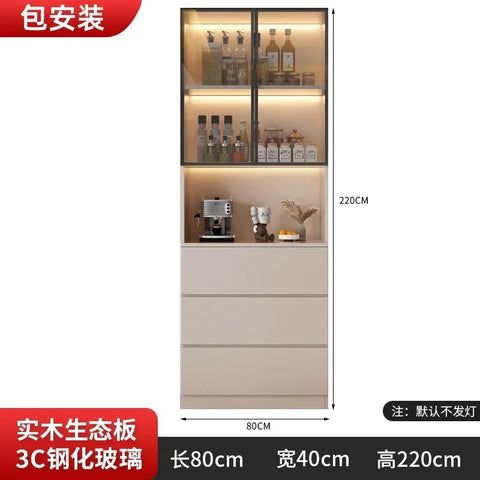 Large Modern Kitchen CabinetHutch Storage Sideboards Freestanding Kitchen Pantry with Glass Doors and Drawers Sideboard Buffet