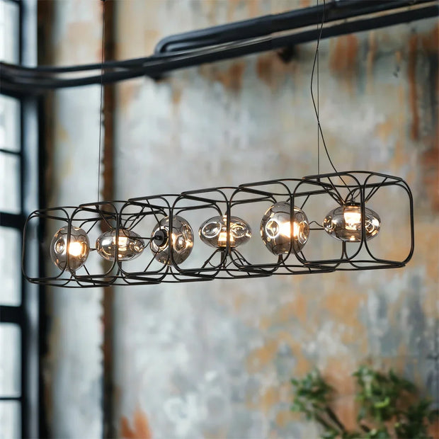 Industrial Vintage Chandelier Creative Geometric Metal Chandelier Bar Restaurant Living Room Decor LED Rectangle Hanging Lamp