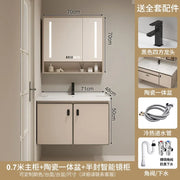 Aesthetic Luxury Solid Wood Bathroom Cabinets Ceramic Integrated Washbasin Bathroom Vanity Ergonomic Vestidores Home Furniture