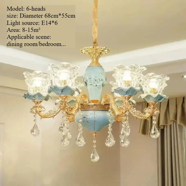 Chandelier Luxury Crystal Blue Ceramic For Living Room