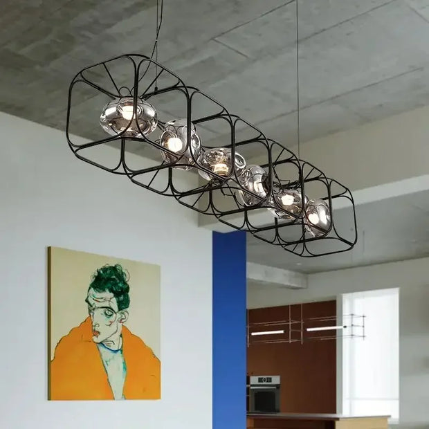 Industrial Vintage Chandelier Creative Geometric Metal Chandelier Bar Restaurant Living Room Decor LED Rectangle Hanging Lamp