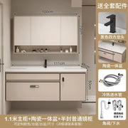 Aesthetic Luxury Solid Wood Bathroom Cabinets Ceramic Integrated Washbasin Bathroom Vanity Ergonomic Vestidores Home Furniture