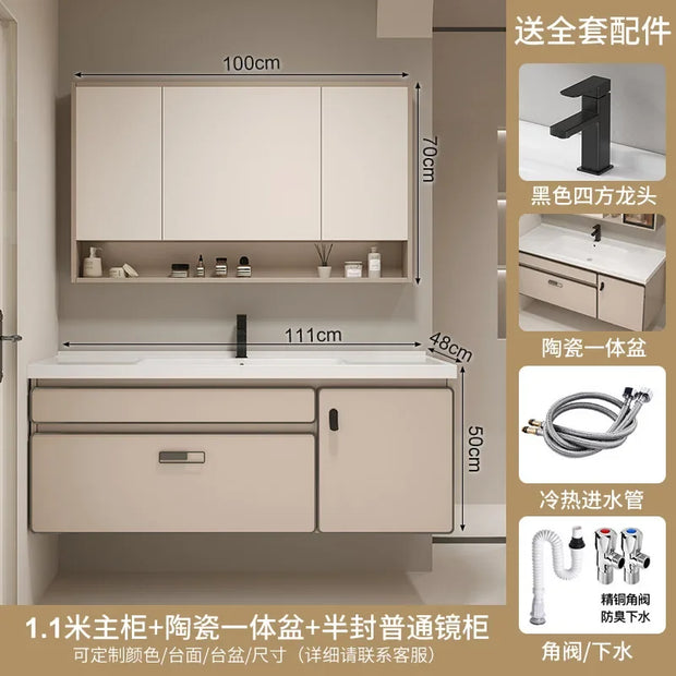 Aesthetic Luxury Solid Wood Bathroom Cabinets Ceramic Integrated Washbasin Bathroom Vanity Ergonomic Vestidores Home Furniture