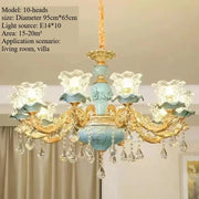 Chandelier Luxury Crystal Blue Ceramic For Living Room Ceiling Lamp Villa Bedroom Dining Room Indoor Home Decor Lighting Fixture