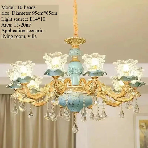 Chandelier Luxury Crystal Blue Ceramic For Living Room