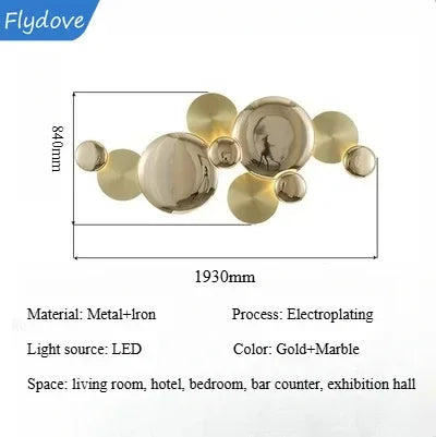 Light Luxury Living Room LED Decorative Lighting Bedside Lamp Background Wall Metal Circular Combination Hanging Wall Lamp