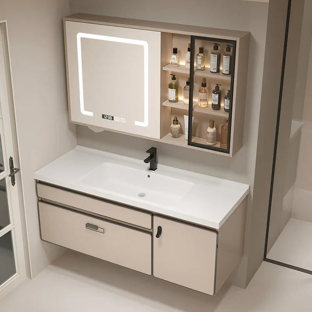 Aesthetic Luxury Solid Wood Bathroom Cabinets Ceramic Integrated Washbasin Bathroom Vanity Ergonomic Vestidores Home Furniture