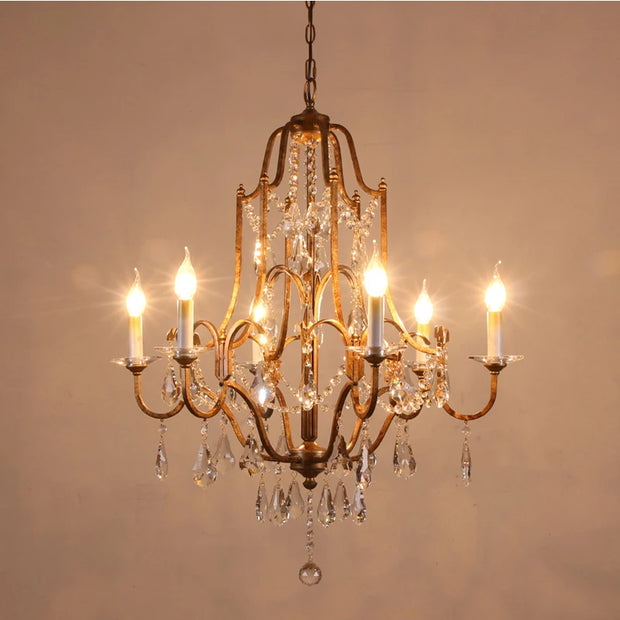 Retro Gold Crystal Chandelier Light Luxury Hanging Light Fixtures Suspension LED Lustres Home Lighting
