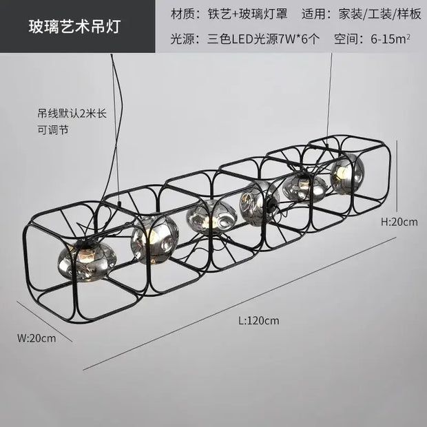 Industrial Vintage Chandelier Creative Geometric Metal Chandelier Bar Restaurant Living Room Decor LED Rectangle Hanging Lamp