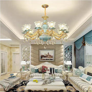 Chandelier Luxury Crystal Blue Ceramic For Living Room