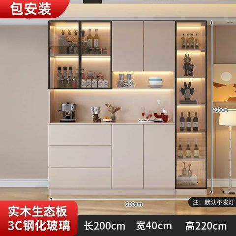 Large Modern Kitchen CabinetHutch Storage Sideboards Freestanding Kitchen Pantry with Glass Doors and Drawers Sideboard Buffet