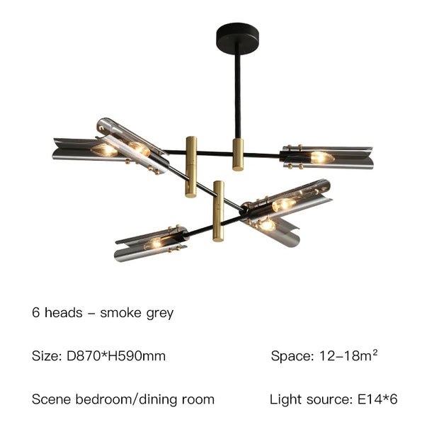 Postmodern LED glass chandelier simple atmosphere home light luxury sputnik lamp restaurant bedroom iron chandelier