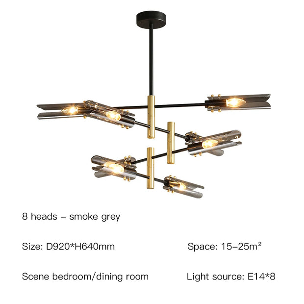 Postmodern LED glass chandelier simple atmosphere home light luxury sputnik lamp restaurant bedroom iron chandelier