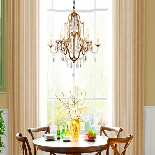 Retro Gold Crystal Chandelier Light Luxury Hanging Light Fixtures Suspension LED Lustres Home Lighting
