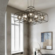 Industrial Vintage Chandelier Creative Geometric Metal Chandelier Bar Restaurant Living Room Decor LED Rectangle Hanging Lamp