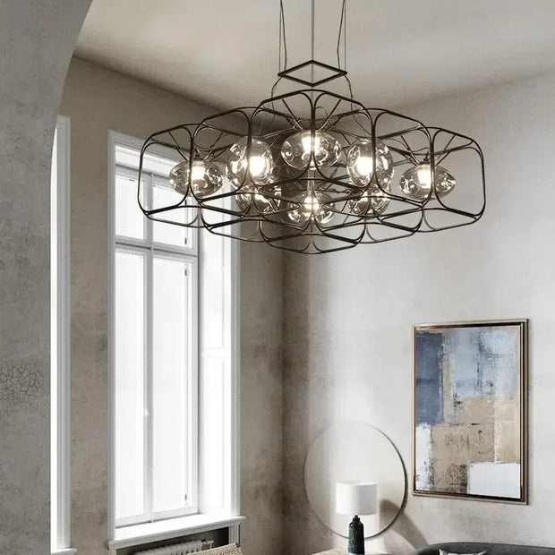 Industrial Vintage Chandelier Creative Geometric Metal Chandelier Bar Restaurant Living Room Decor LED Rectangle Hanging Lamp