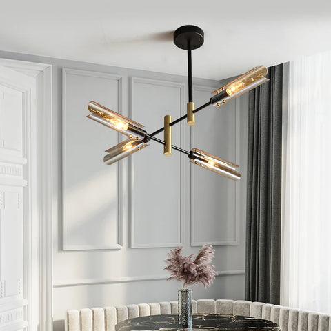 Postmodern LED glass chandelier simple atmosphere home light luxury sputnik lamp restaurant bedroom iron chandelier