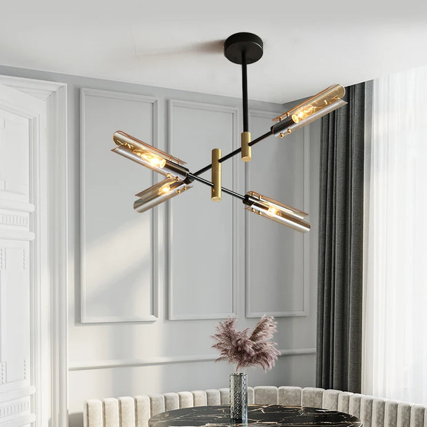 Postmodern LED glass chandelier simple atmosphere home light luxury sputnik lamp restaurant bedroom iron chandelier
