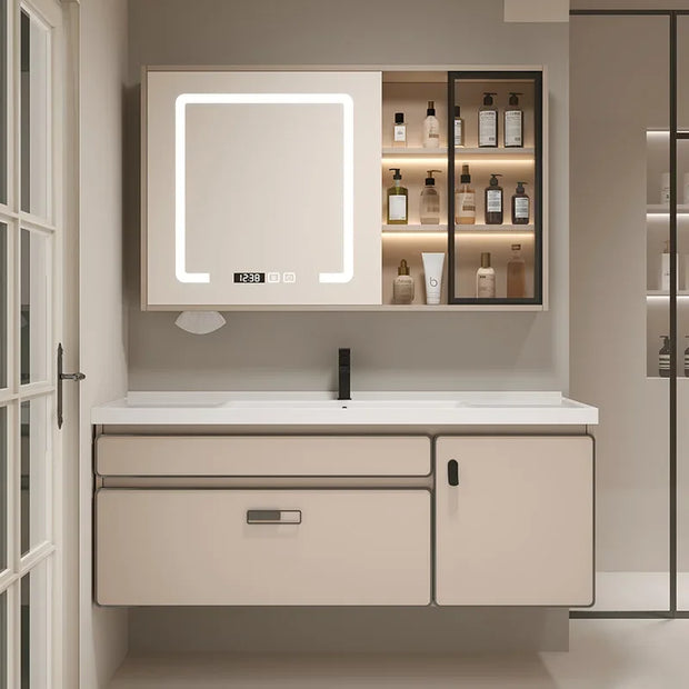 Aesthetic Luxury Solid Wood Bathroom Cabinets Ceramic Integrated Washbasin Bathroom Vanity Ergonomic Vestidores Home Furniture