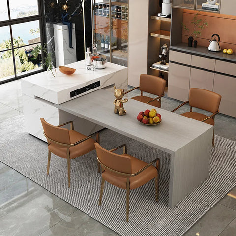 Kitchen Island Table, Dining Table, Retractable and Movable, Rotating Rock Plate Table, Suitable for Bar Kitchens