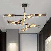 Postmodern LED glass chandelier simple atmosphere home light luxury sputnik lamp restaurant bedroom iron chandelier