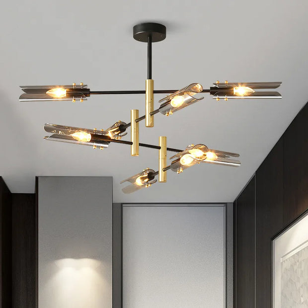 Postmodern LED glass chandelier simple atmosphere home light luxury sputnik lamp restaurant bedroom iron chandelier