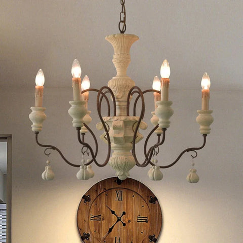 Classic France USA Solid Wood Chandeliers Lighting Living Dining Room Decor Wood  Suspension Luminaire Hanging Light Fixtures