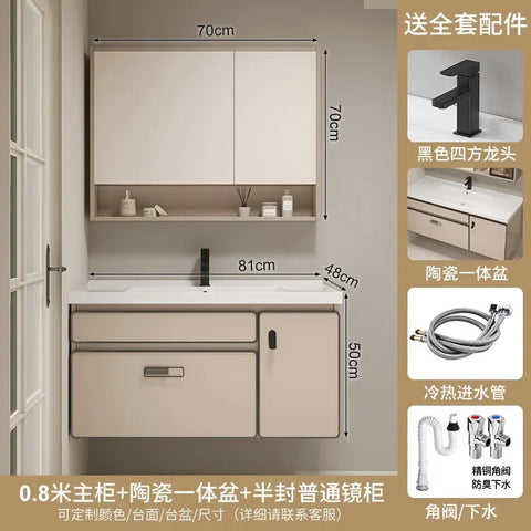 Aesthetic Luxury Solid Wood Bathroom Cabinets Ceramic Integrated Washbasin Bathroom Vanity Ergonomic Vestidores Home Furniture