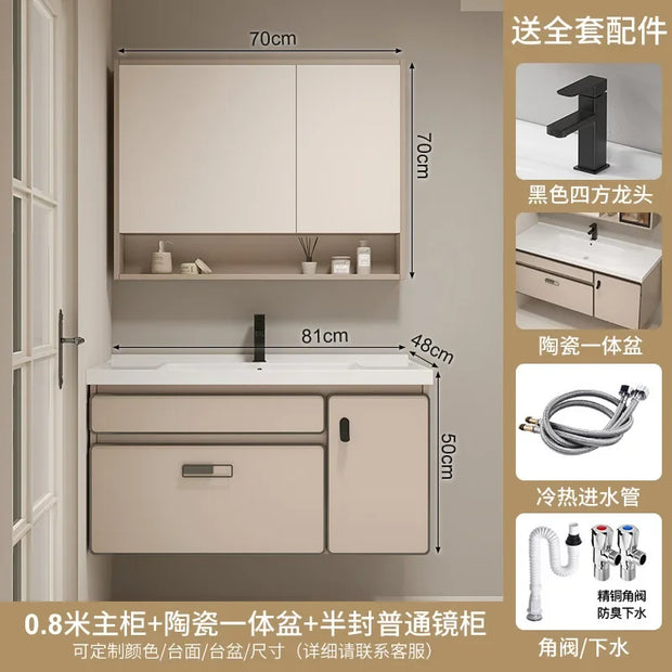 Aesthetic Luxury Solid Wood Bathroom Cabinets Ceramic Integrated Washbasin Bathroom Vanity Ergonomic Vestidores Home Furniture